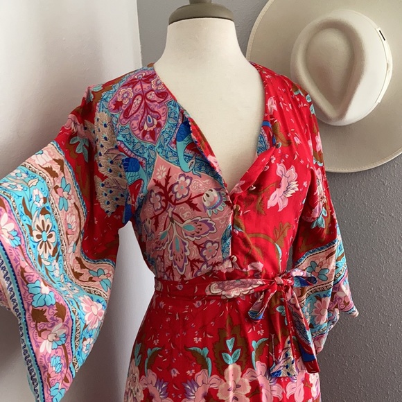 ❤️ BOHO RED FLORAL KAFTAN DRESS - Picture 4 of 17